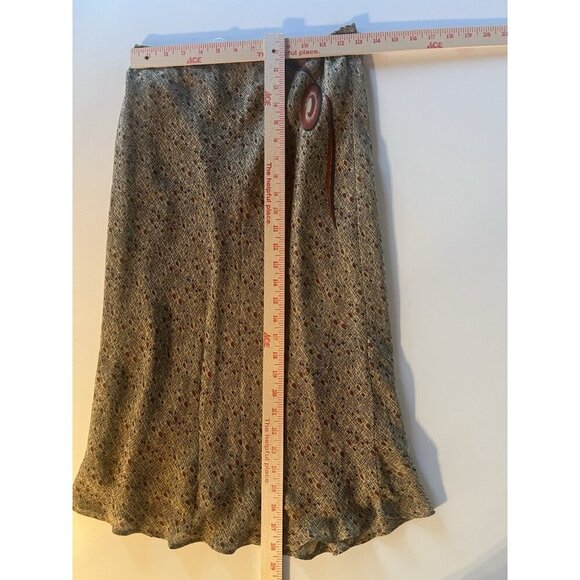 Vintage Y2K Max Studio brown geometric silk lined skirt M ruffle officecore - Picture 6 of 9
